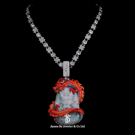 Moissanite Diamond Red Dragon Pendant with Tennis Chain — Luxury Hip Hop Jewelry