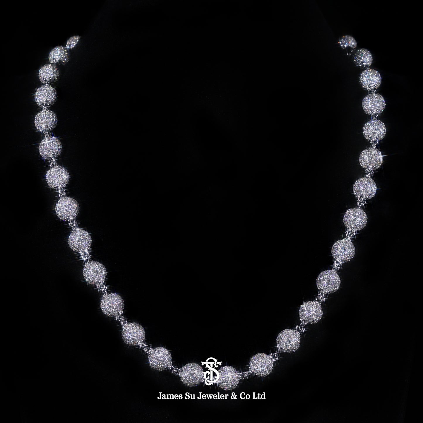 Iced Out Round Beads Chain — Luxury Hip Hop Necklace for Men