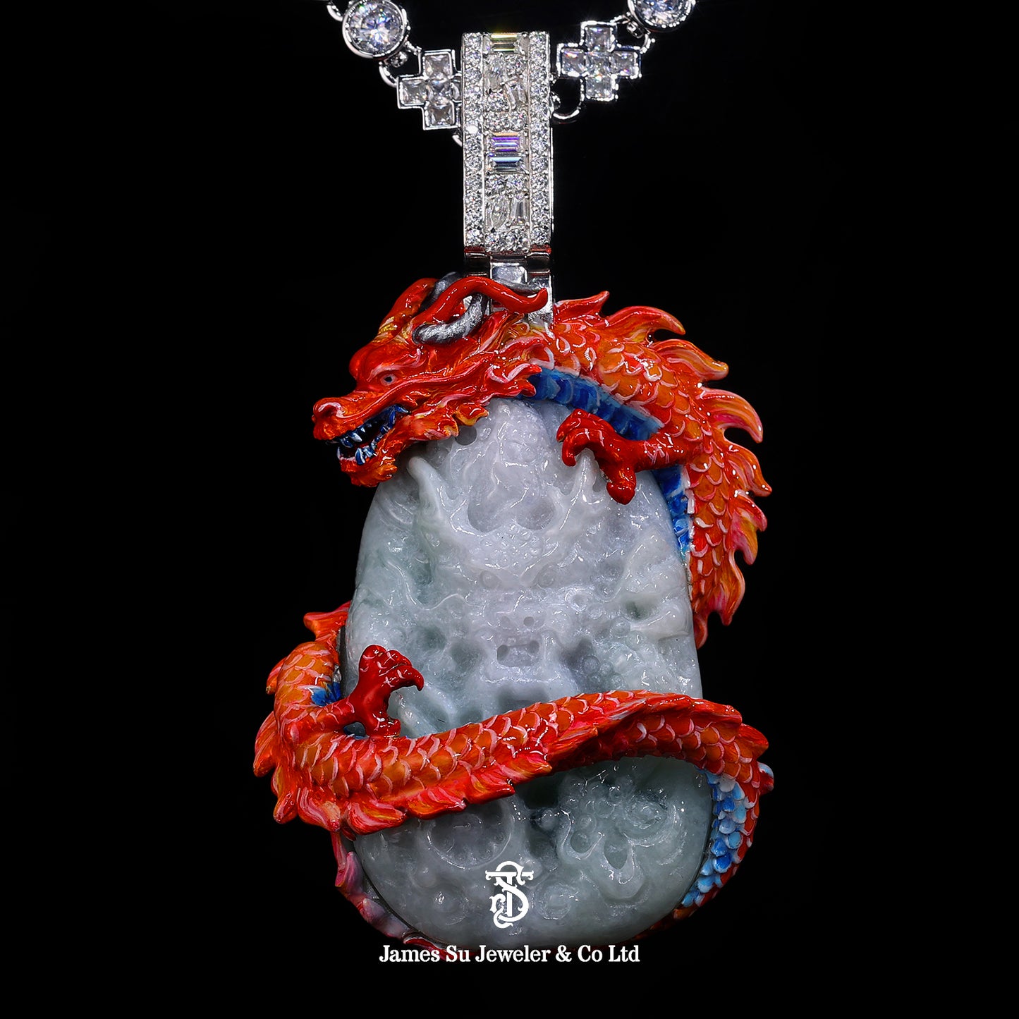 Moissanite Diamond Red Dragon Pendant with Tennis Chain — Luxury Hip Hop Jewelry