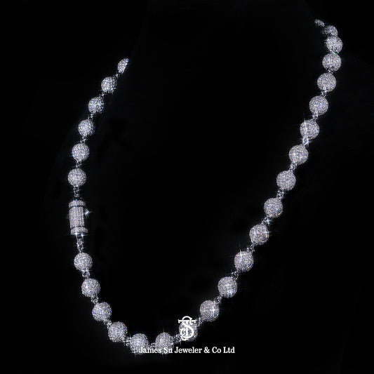 Iced Out Round Beads Chain — Luxury Hip Hop Necklace for Men