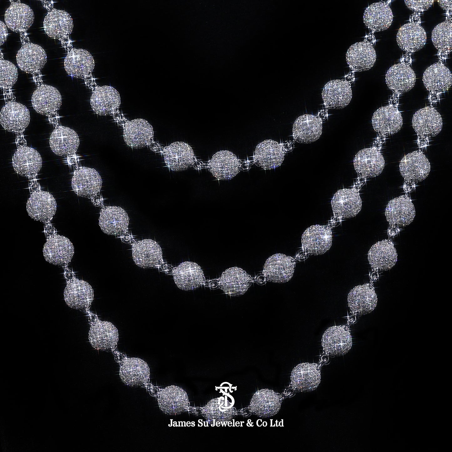 Iced Out Round Beads Chain — Luxury Hip Hop Necklace for Men