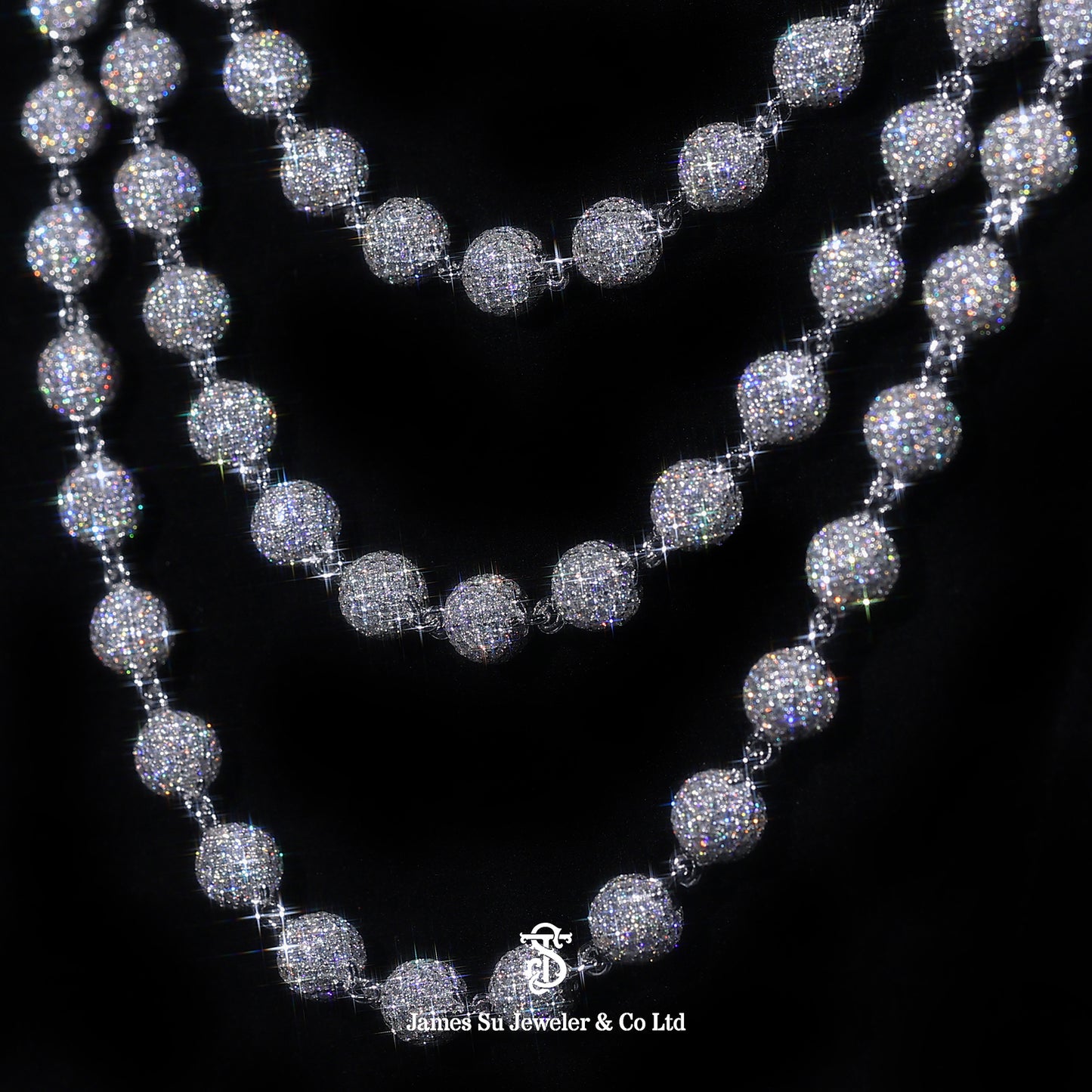 Iced Out Round Beads Chain — Luxury Hip Hop Necklace for Men