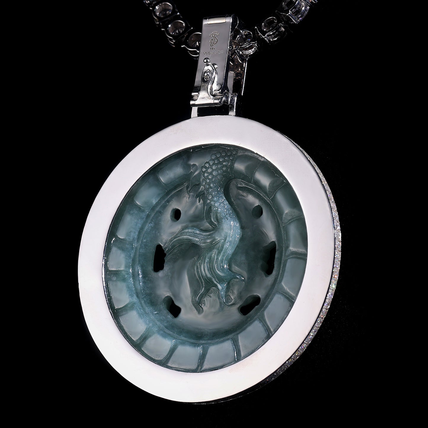 Round Ciecle Pendant Iced Out Dragon Jade Design