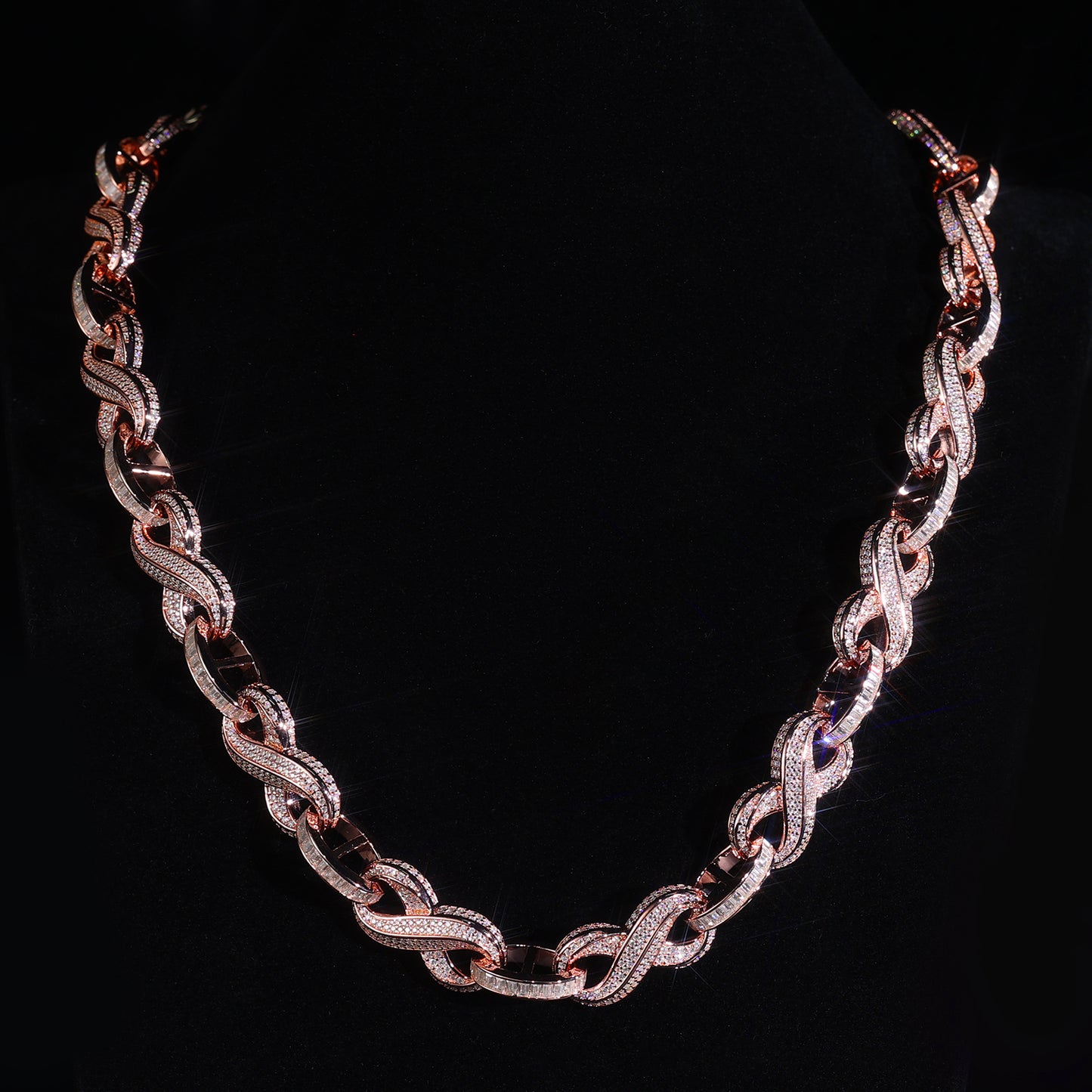 Two Tone Rose Gold Iced Out Infinity Cuban Link Chain Bling