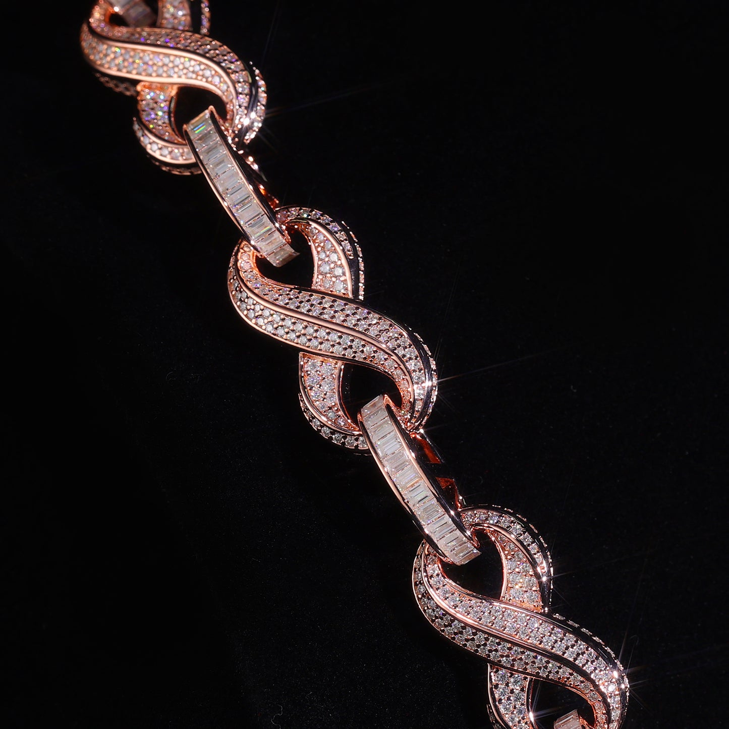 Two Tone Rose Gold Iced Out Infinity Cuban Link Chain Bling