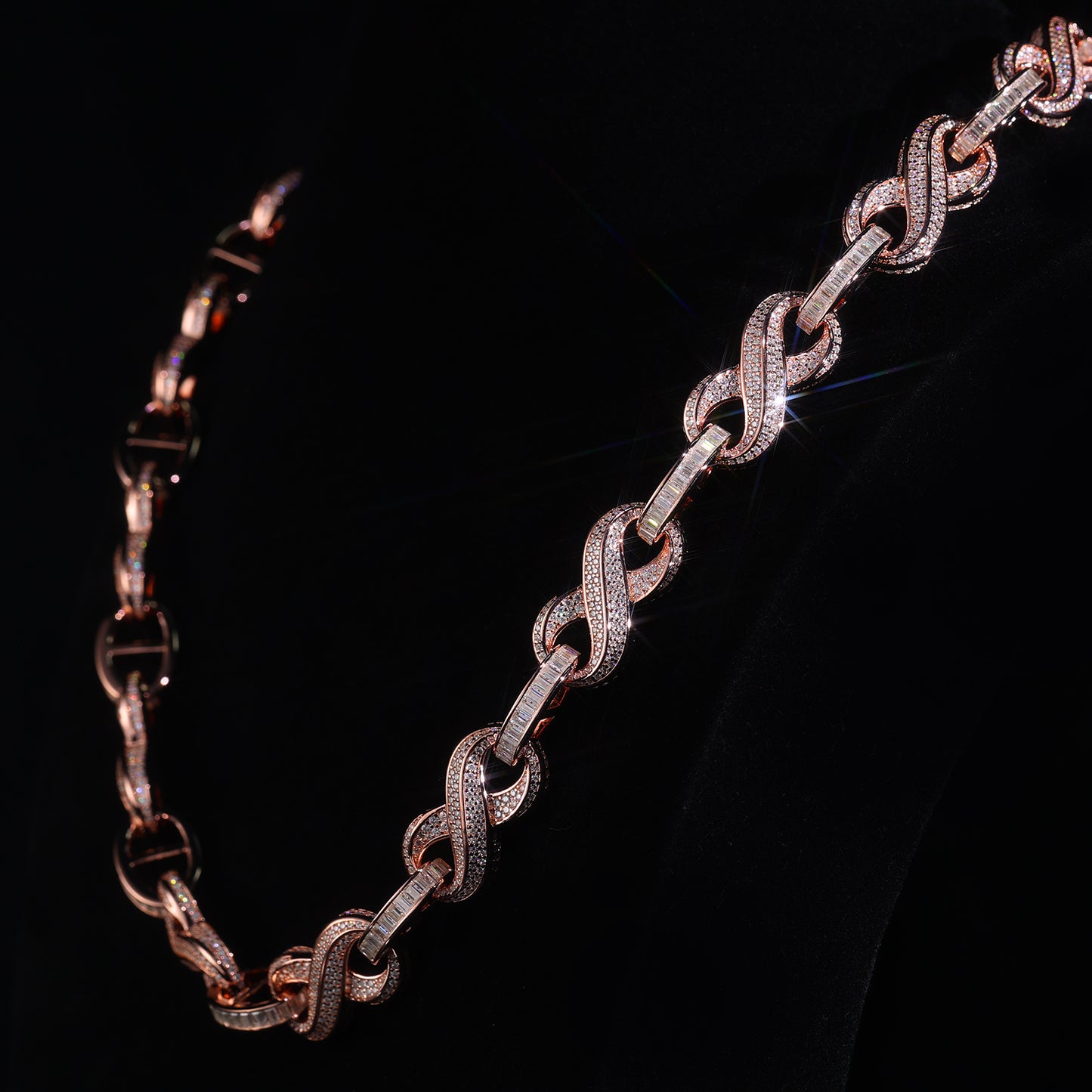 Two Tone Rose Gold Iced Out Infinity Cuban Link Chain Bling