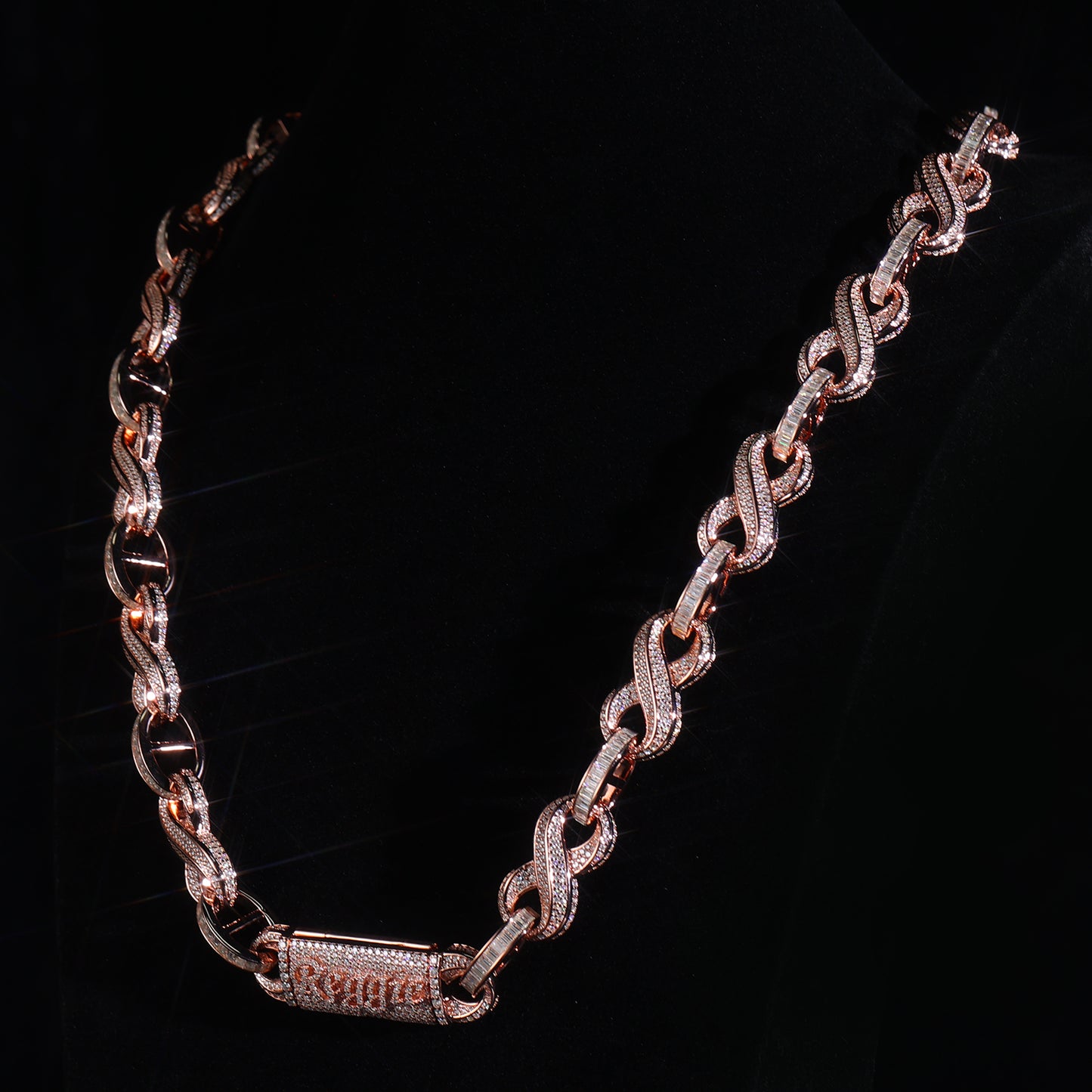 Two Tone Rose Gold Iced Out Infinity Cuban Link Chain Bling