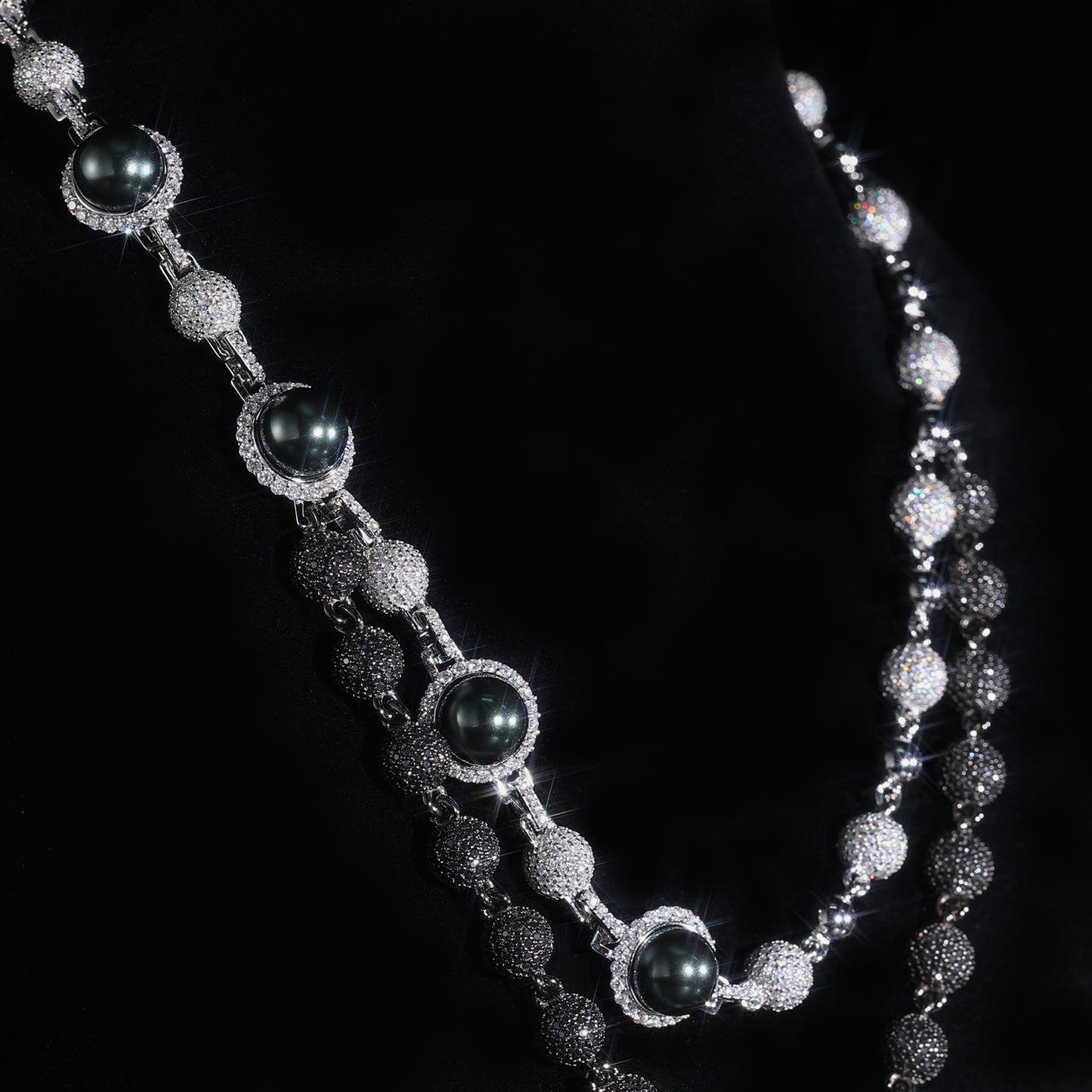 Iced Out Turtle Pendant with Black & White Ball Chain