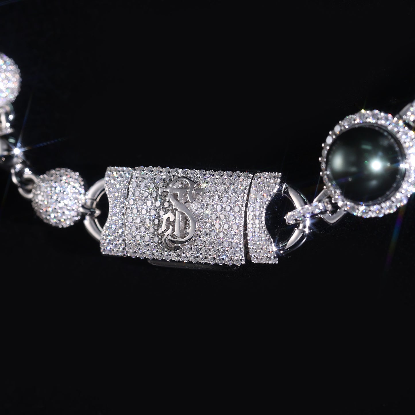 Iced Out Turtle Pendant with Black & White Ball Chain