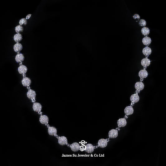 Iced Out Round Beads Chain — Luxury Hip Hop Necklace for Men