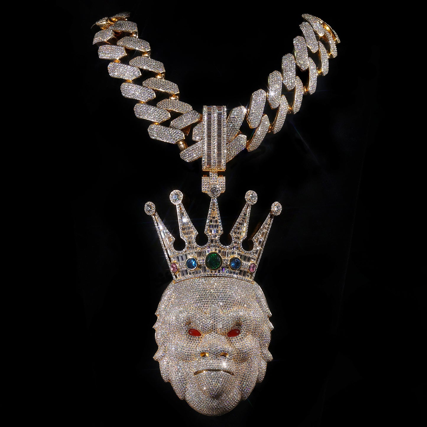 Iced Out Gorilla King Pendant & Cuban Link Chain | Hip Hop Bling