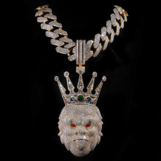Iced Out Gorilla King Pendant & Cuban Link Chain | Hip Hop Bling