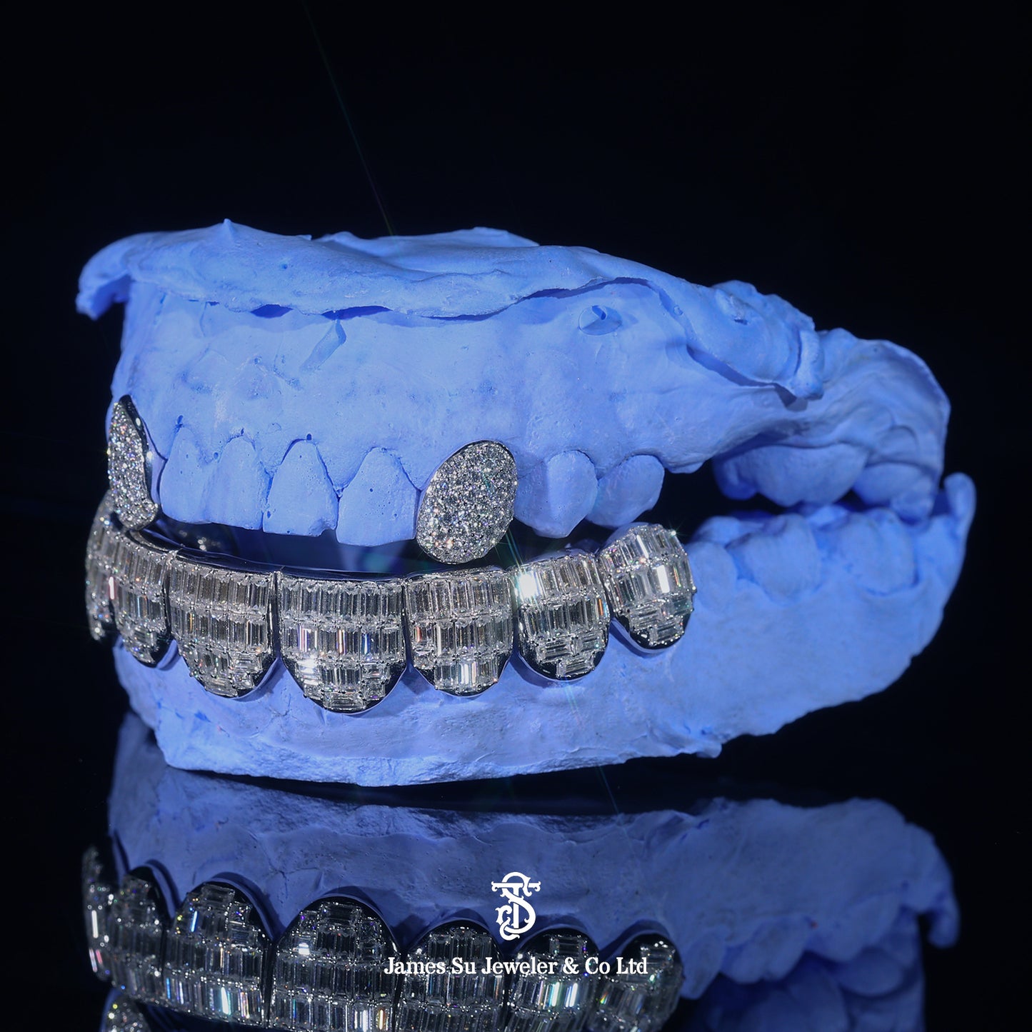 Custom Silver Men Grillz – Iced Out Baguette Diamond Teeth Jewelry