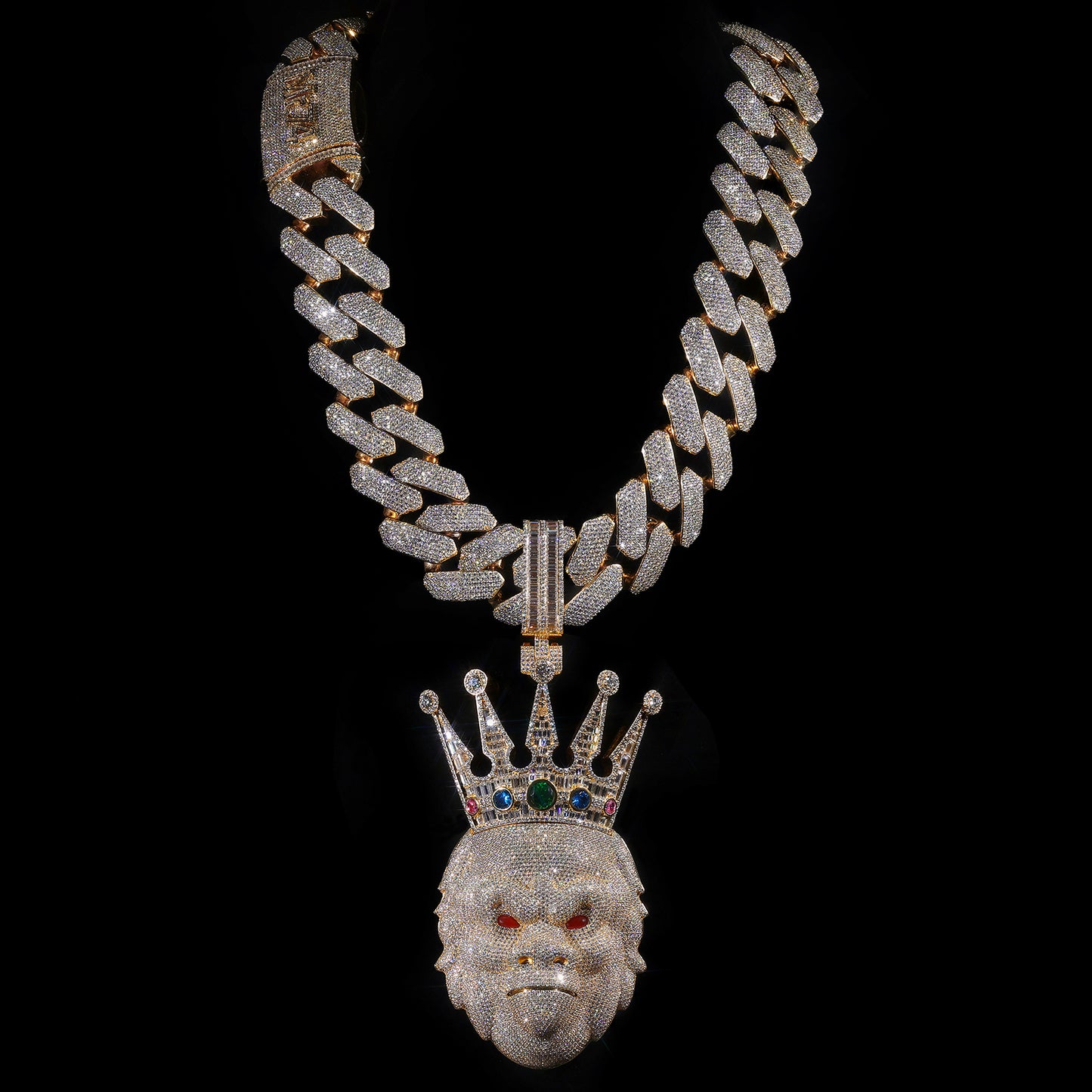 Iced Out Gorilla King Pendant & Cuban Link Chain | Hip Hop Bling