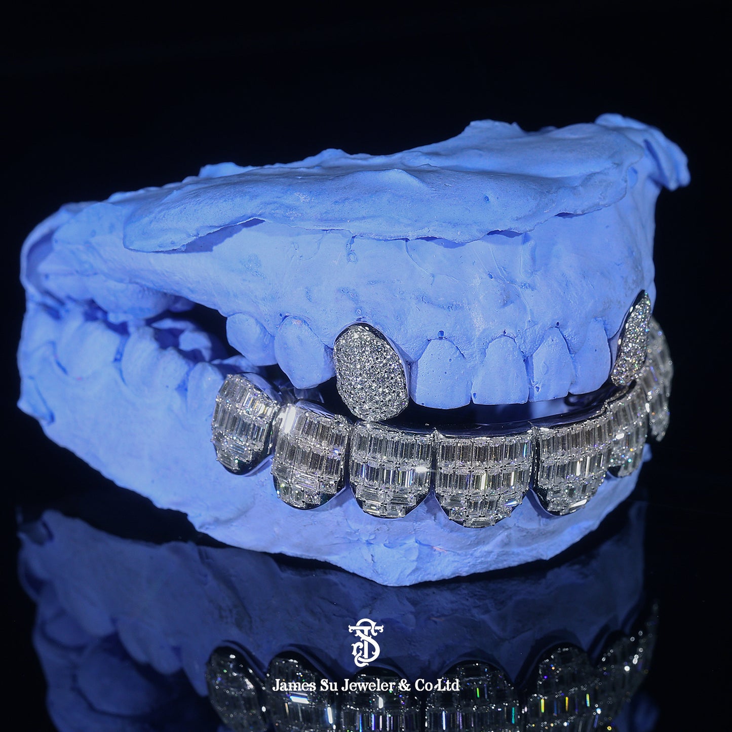 Custom Silver Men Grillz – Iced Out Baguette Diamond Teeth Jewelry
