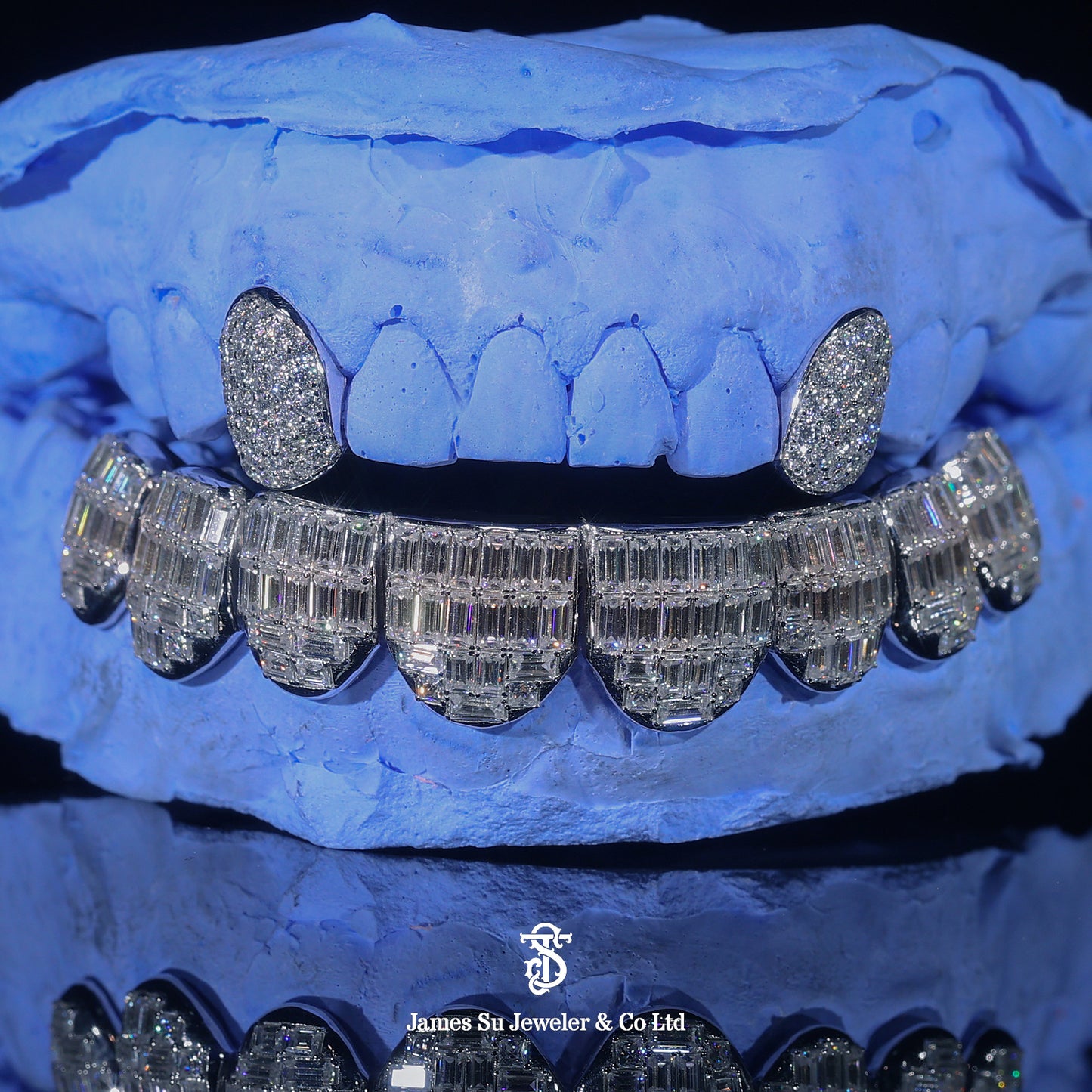Custom Silver Men Grillz – Iced Out Baguette Diamond Teeth Jewelry