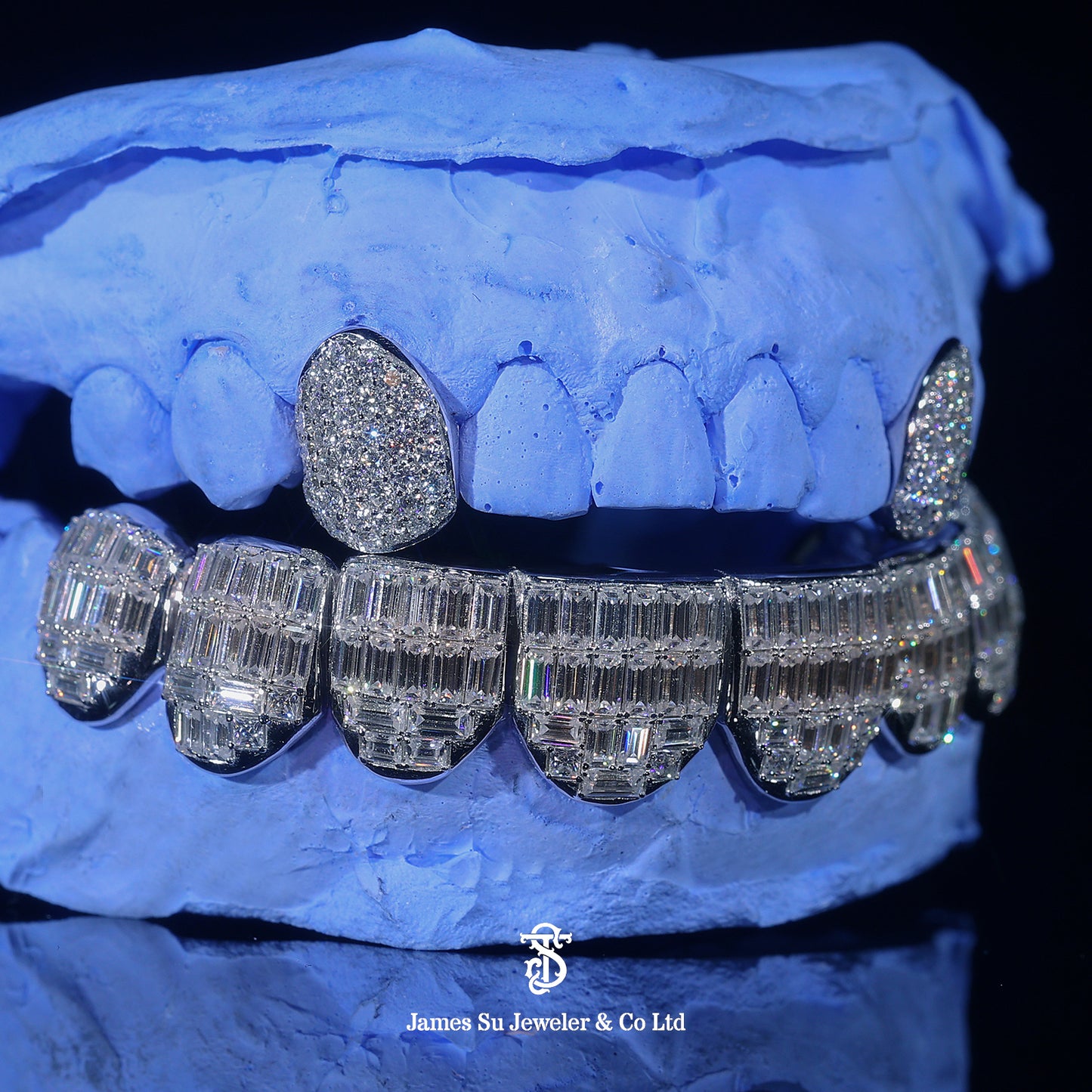 Custom Silver Men Grillz – Iced Out Baguette Diamond Teeth Jewelry
