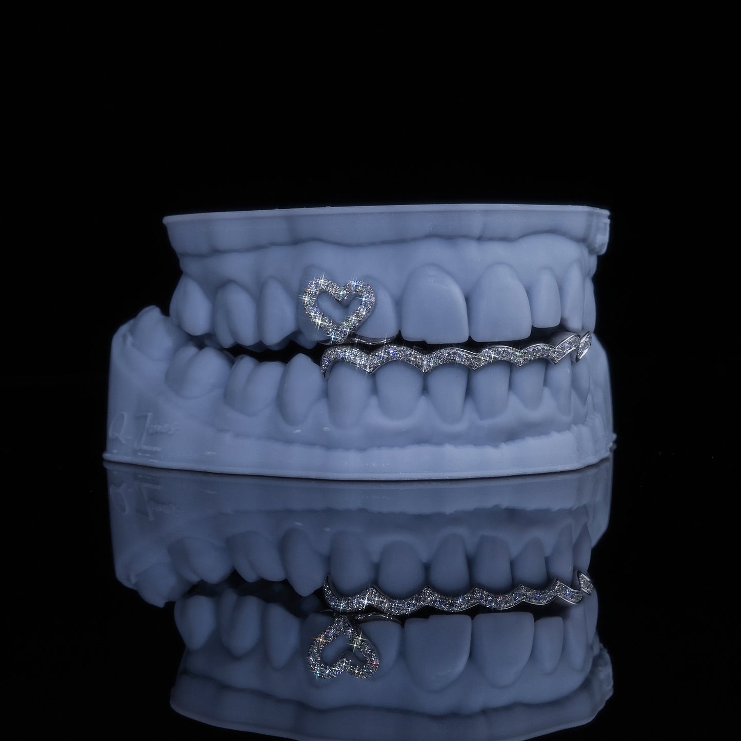 Custom Iced Out Heart & Wave Grillz Set | Hip Hop Bling