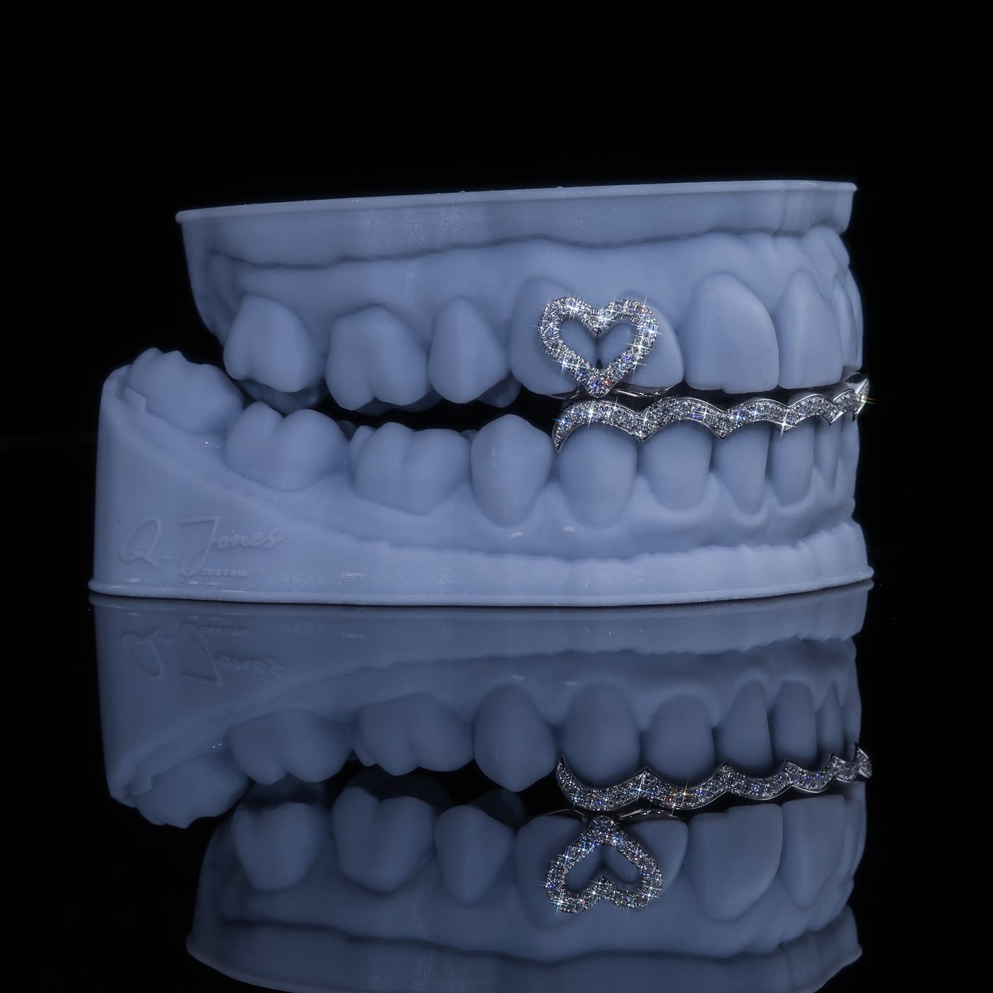 Custom Iced Out Heart & Wave Grillz Set | Hip Hop Bling