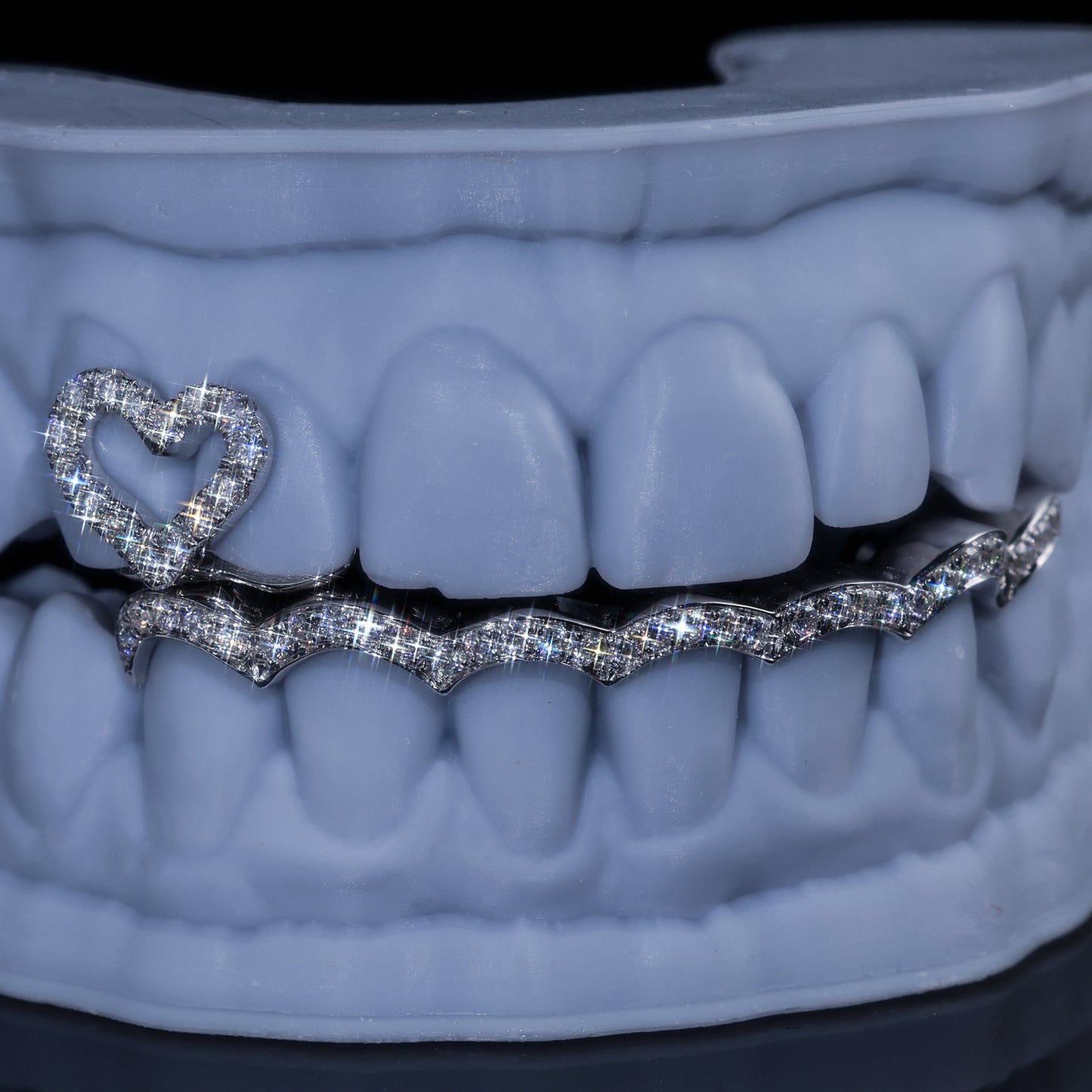 Custom Iced Out Heart & Wave Grillz Set | Hip Hop Bling