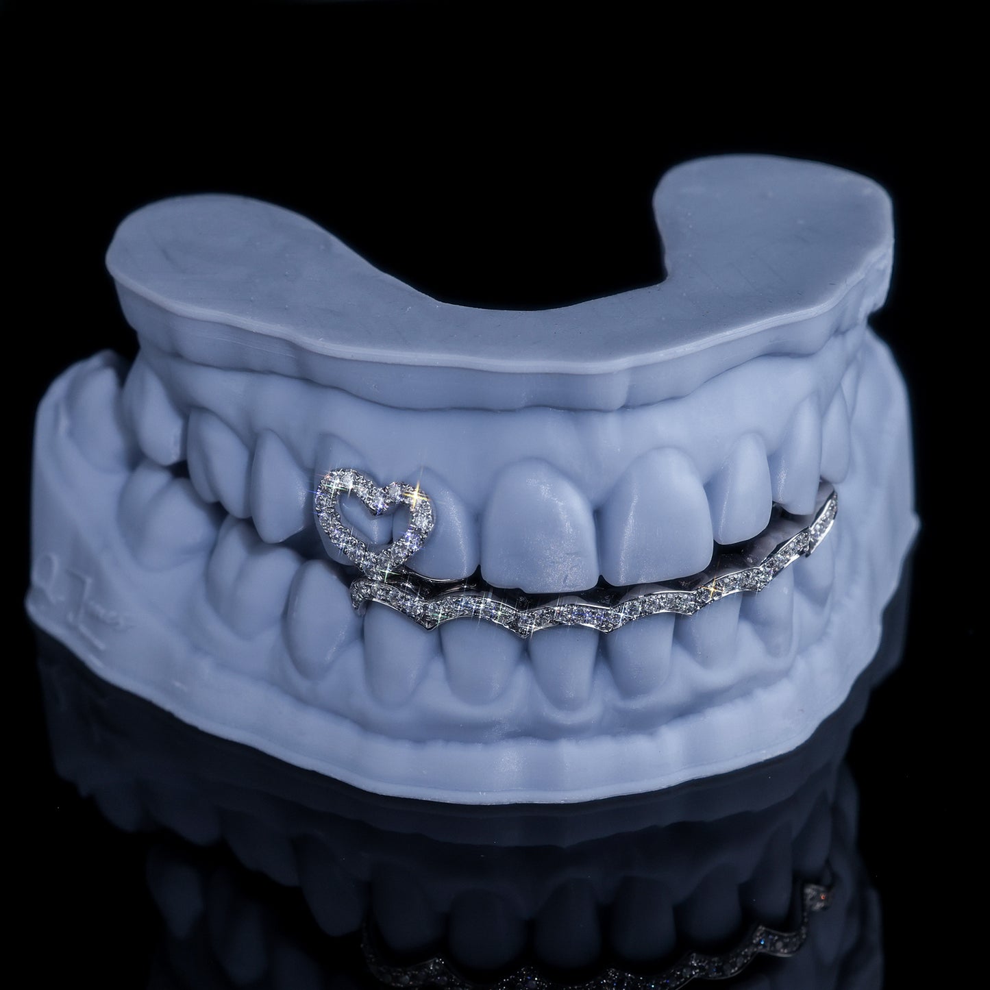 Custom Iced Out Heart & Wave Grillz Set | Hip Hop Bling