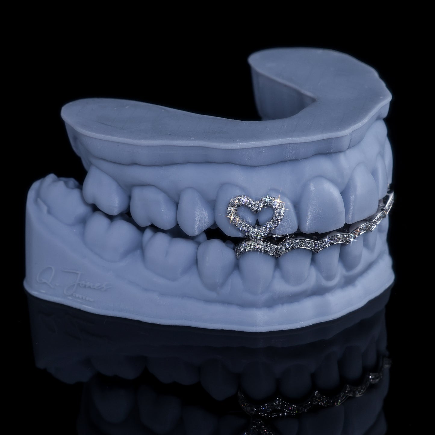 Custom Iced Out Heart & Wave Grillz Set | Hip Hop Bling