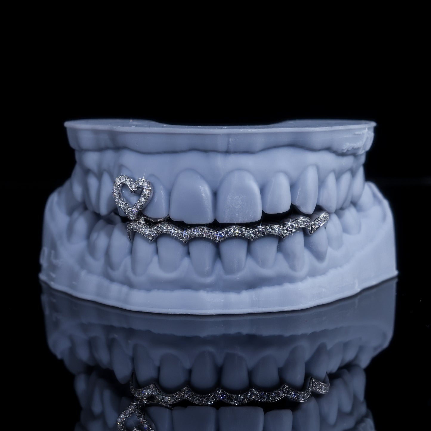 Custom Iced Out Heart & Wave Grillz Set | Hip Hop Bling