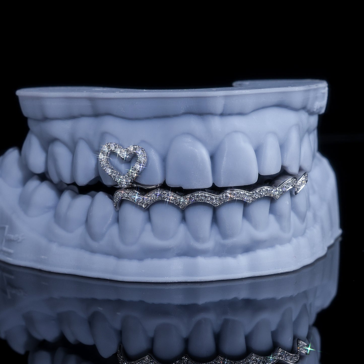 Custom Iced Out Heart & Wave Grillz Set | Hip Hop Bling