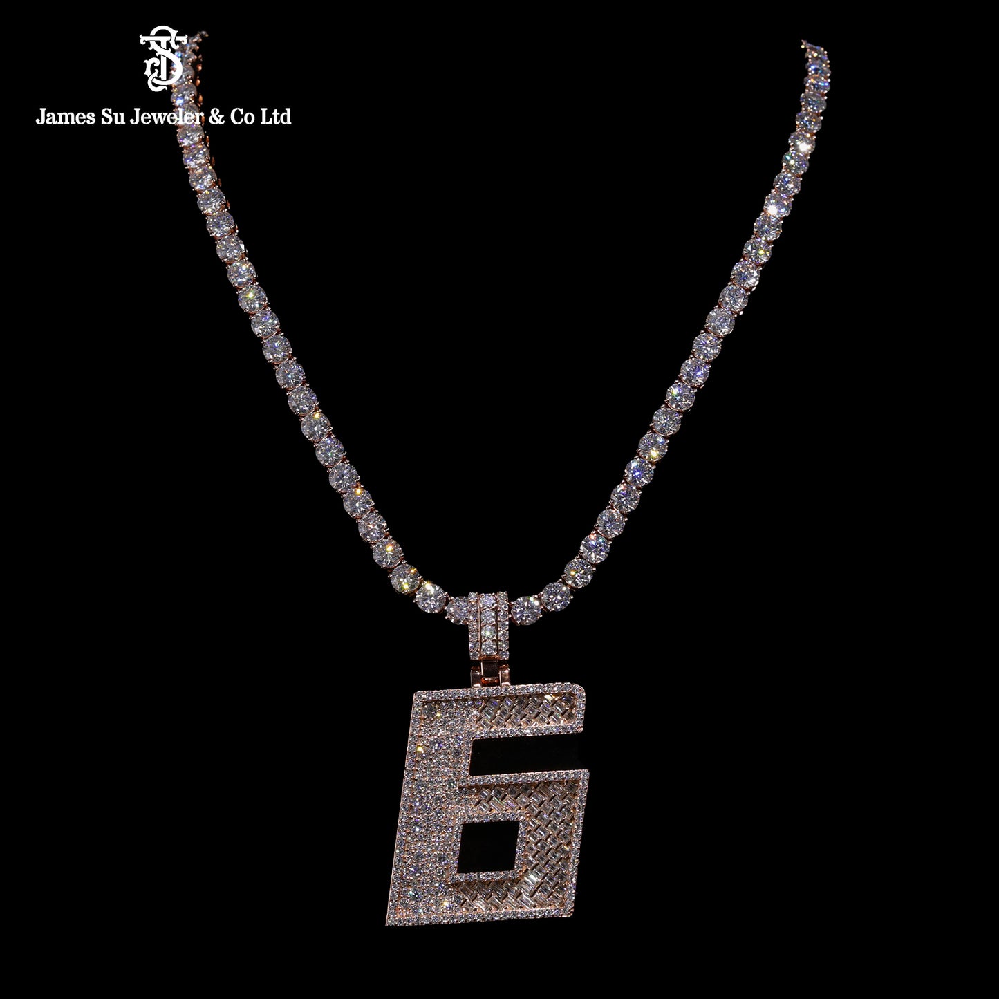 Iced Out Number 6 Pendant | Custom Baguette Hip Hop Jewelry
