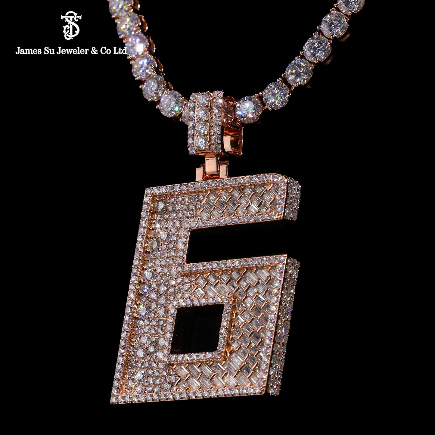 Iced Out Number 6 Pendant | Custom Baguette Hip Hop Jewelry