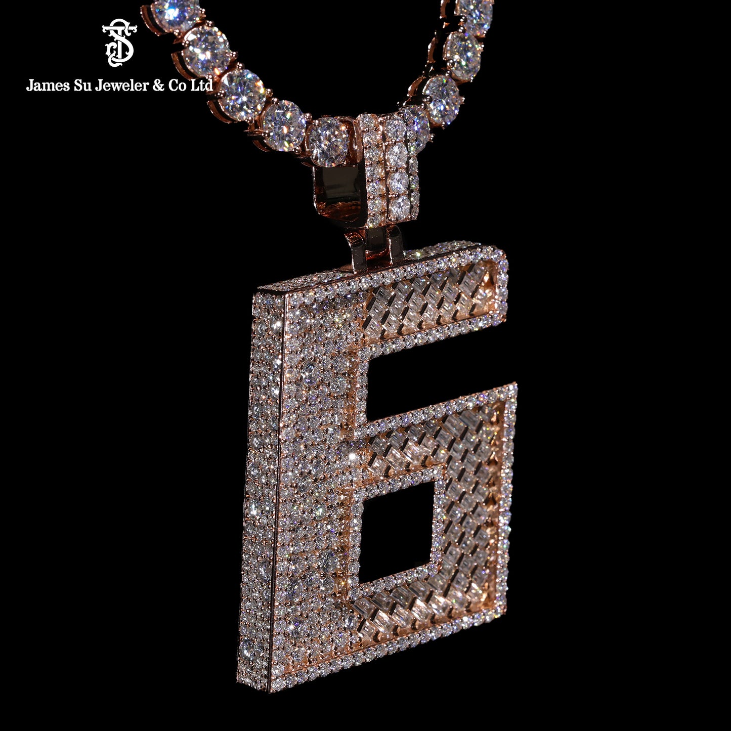 Iced Out Number 6 Pendant | Custom Baguette Hip Hop Jewelry