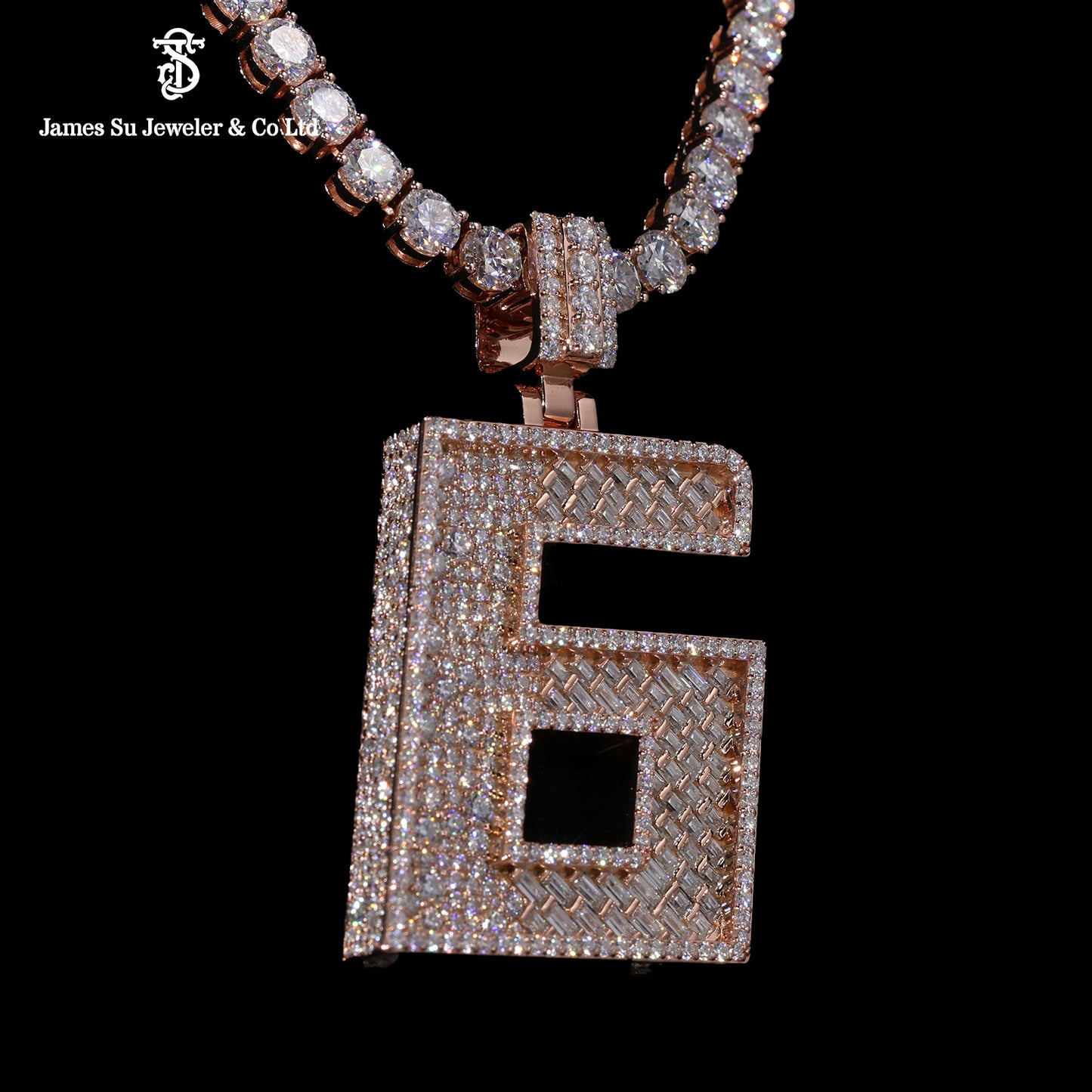 Iced Out Number 6 Pendant | Custom Baguette Hip Hop Jewelry