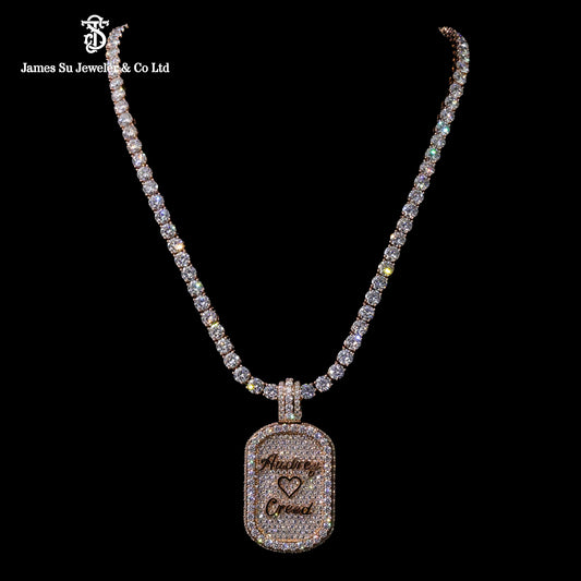 Custom Rose Gold Name Pendant | Iced Out Audrey Creed Heart Tag