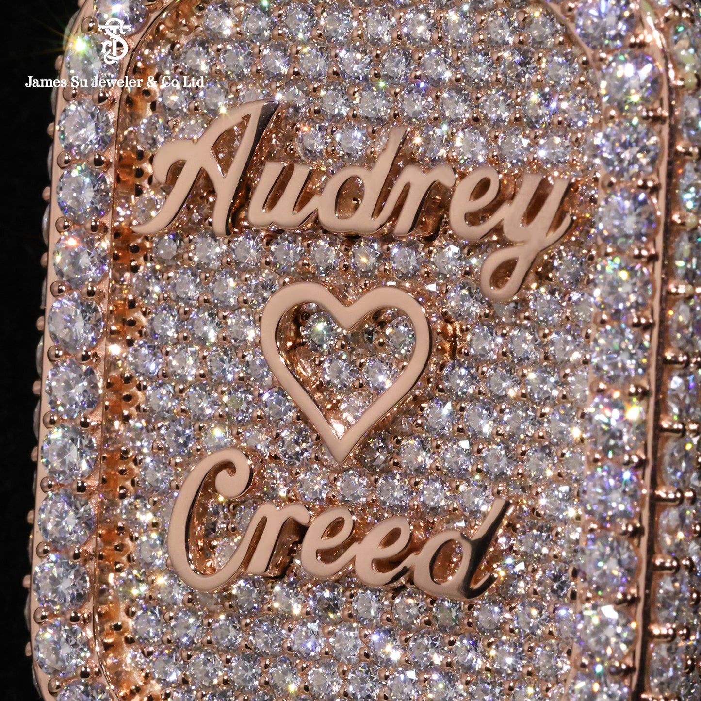 Custom Rose Gold Name Pendant | Iced Out Audrey Creed Heart Tag