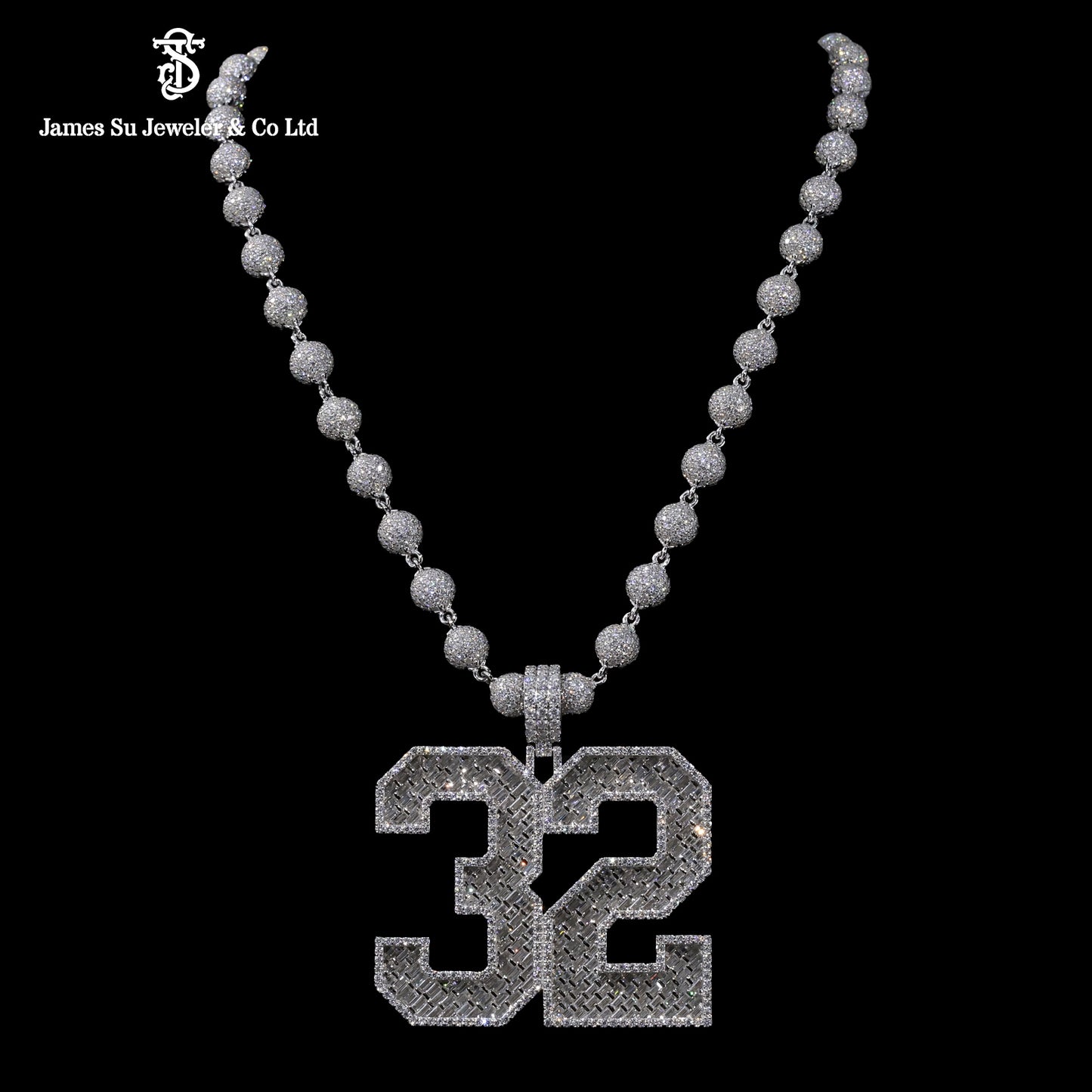 Iced Out Number 32 Pendant | Custom Baguette Rapper Jewelry