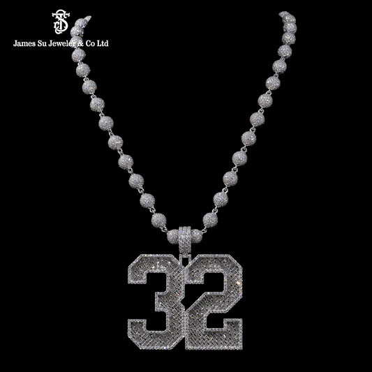 Iced Out Number 32 Pendant | Custom Baguette Rapper Jewelry