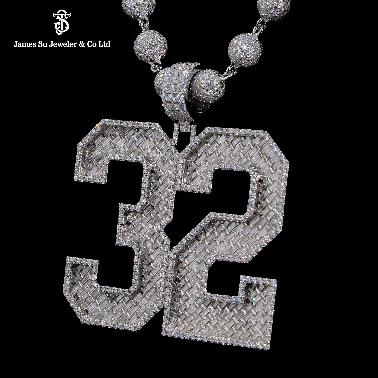 Iced Out Number 32 Pendant | Custom Baguette Rapper Jewelry