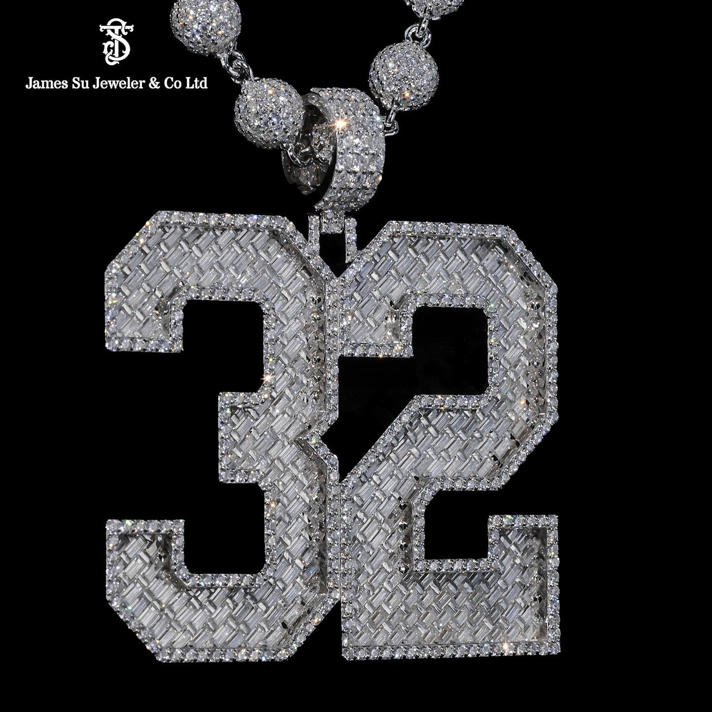 Iced Out Number 32 Pendant | Custom Baguette Rapper Jewelry