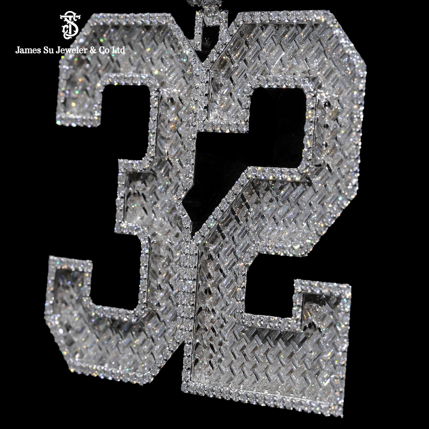 Iced Out Number 32 Pendant | Custom Baguette Rapper Jewelry