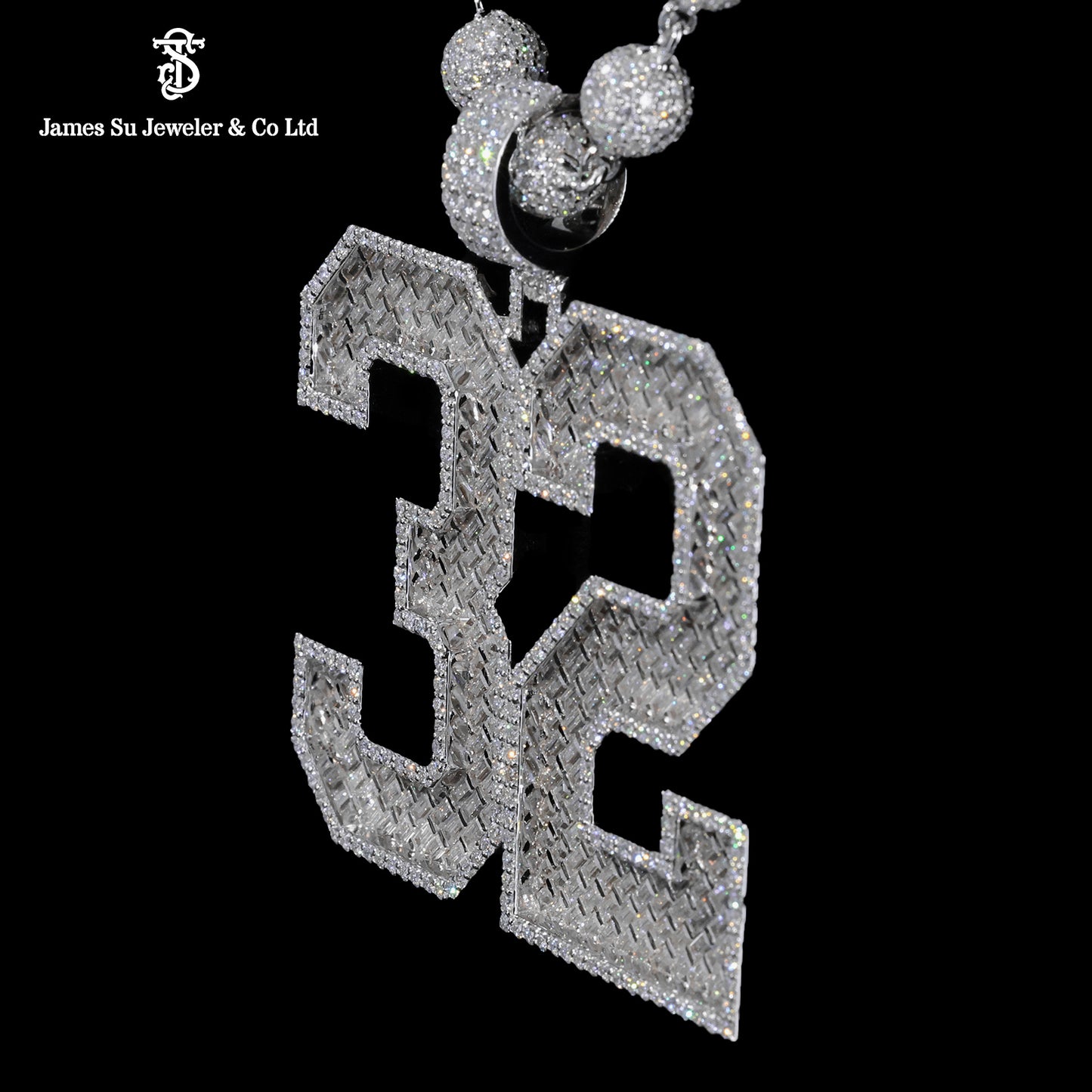 Iced Out Number 32 Pendant | Custom Baguette Rapper Jewelry