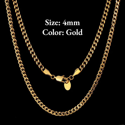 Wholesale Hip Hop Necklaces 4mm Stainless Steel Miami Cuban Link Chain Plated 18k Gold For Drop Shipping